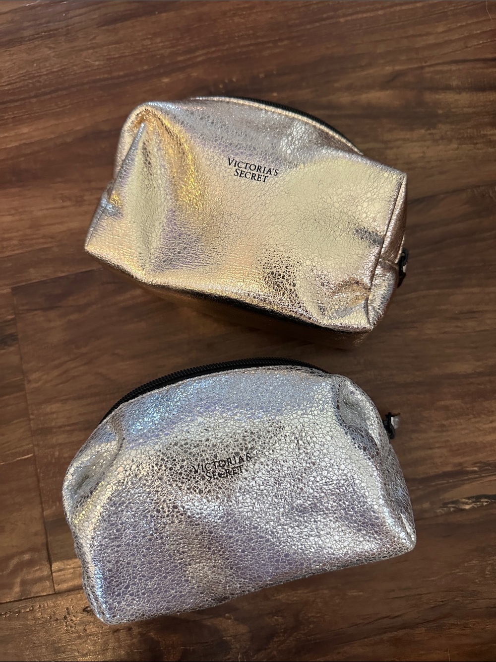 Victoria's Secret Metallic Cosmetic Pouches - Silver and Gold